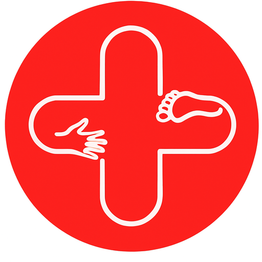 Nail Medic Clinic icon is a stylised medical cross with hand and foot outlines, symbolising advanced nail treatments like Lunula Laser